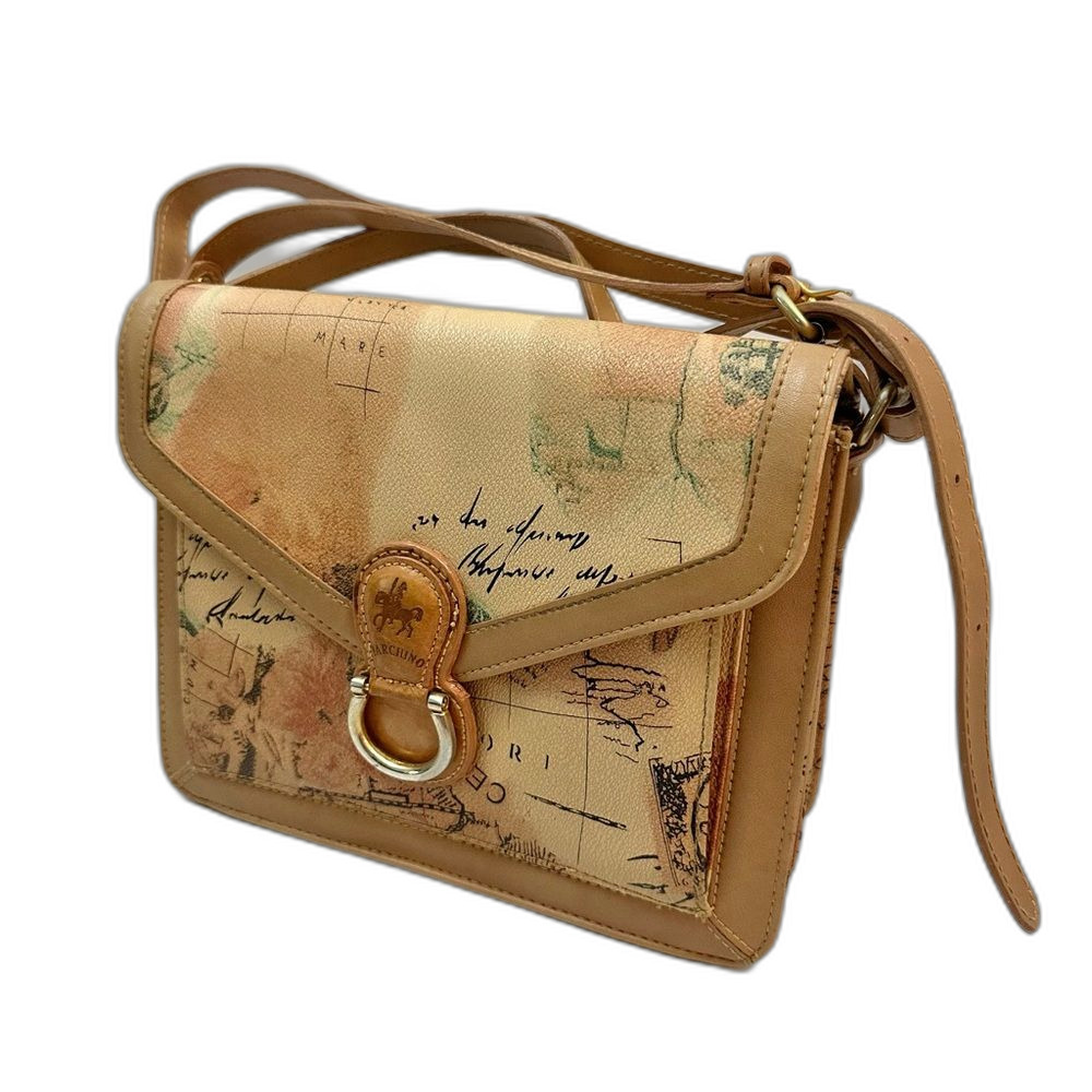 Marchino Vintage Tan World Atlas Traveler Handbag Purse One Size Adventure Chic